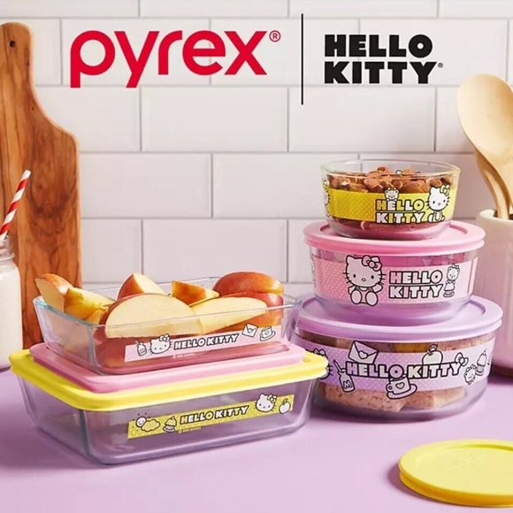 Pyrex Kitchen New Hello Kitty Pyrex Piece Glass Food Storage Set